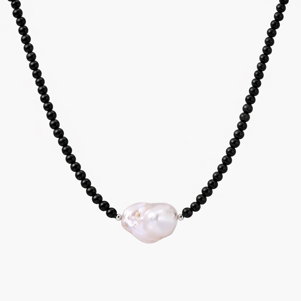 NAE glossy black agate necklace - Ameza